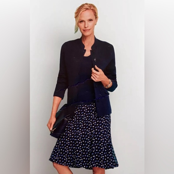 Talbots 6 Navy Blue Geo Dot Georgette Fit & Flare Skirt - Picture 7 of 7